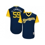 Men's 2017 Little League World Series Brewers Carlos Torres #59 El Carnicero Navy Jersey