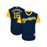 Men's 2017 Little League World Series Brewers Domingo Santana #16 Showmingo Navy Jersey