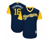 Men's 2017 Little League World Series Brewers Domingo Santana #16 Showmingo Navy Jersey