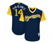 Men's 2017 Little League World Series Brewers Hernan Perez #14 Pan Blanco Navy Jersey