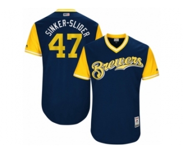 Men's 2017 Little League World Series Brewers Jett Bandy #47 Sinker-Slider Navy Jersey