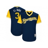 Men's 2017 Little League World Series Brewers Orlando Arcia #3 El Nino Navy Jersey