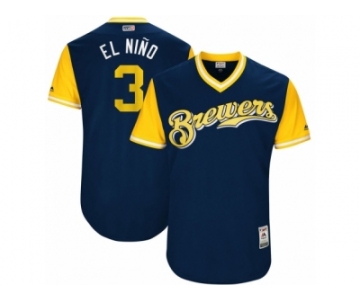 Men's 2017 Little League World Series Brewers Orlando Arcia #3 El Nino Navy Jersey