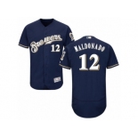 Men's Majestic Milwaukee Brewers #12 Martin Maldonado Navy Blue Flexbase Authentic Collection MLB Jersey