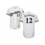 Men's Majestic Milwaukee Brewers #12 Martin Maldonado White Royal Flexbase Authentic Collection MLB Jersey