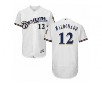 Men's Majestic Milwaukee Brewers #12 Martin Maldonado White Royal Flexbase Authentic Collection MLB Jersey