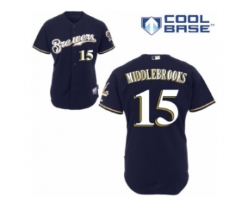 Men's Majestic Milwaukee Brewers #15 Will Middlebrooks Authentic Navy Blue Alternate Cool Base MLB Jersey