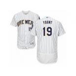 Men's Majestic Milwaukee Brewers #19 Robin Yount White Flexbase Authentic Collection MLB Jersey