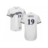 Men's Majestic Milwaukee Brewers #19 Robin Yount White Royal Flexbase Authentic Collection MLB Jersey