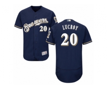 Men's Majestic Milwaukee Brewers #20 Jonathan Lucroy Navy Blue Flexbase Authentic Collection MLB Jersey