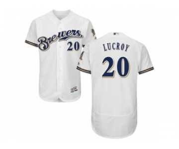 Men's Majestic Milwaukee Brewers #20 Jonathan Lucroy White Royal Flexbase Authentic Collection MLB Jersey