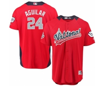 Men's Majestic Milwaukee Brewers #24 Jesus Aguilar Game Red National League 2018 MLB All-Star MLB Jersey