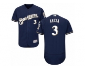 Men's Majestic Milwaukee Brewers #3 Orlando Arcia Navy Blue Flexbase Authentic Collection MLB Jersey