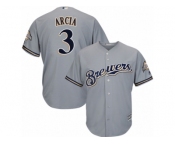 Men's Majestic Milwaukee Brewers #3 Orlando Arcia Replica Grey Road Cool Base MLB Jersey