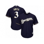 Men's Majestic Milwaukee Brewers #3 Orlando Arcia Replica Navy Blue Alternate Cool Base MLB Jersey