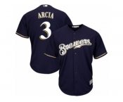 Men's Majestic Milwaukee Brewers #3 Orlando Arcia Replica Navy Blue Alternate Cool Base MLB Jersey