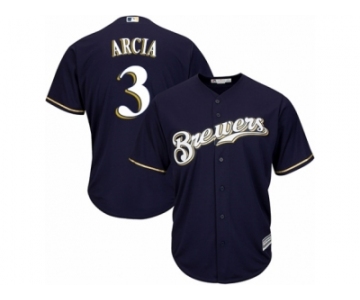 Men's Majestic Milwaukee Brewers #3 Orlando Arcia Replica Navy Blue Alternate Cool Base MLB Jersey