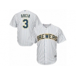 Men's Majestic Milwaukee Brewers #3 Orlando Arcia Replica White Alternate Cool Base MLB Jersey