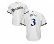 Men's Majestic Milwaukee Brewers #3 Orlando Arcia Replica White Home Cool Base MLB Jersey