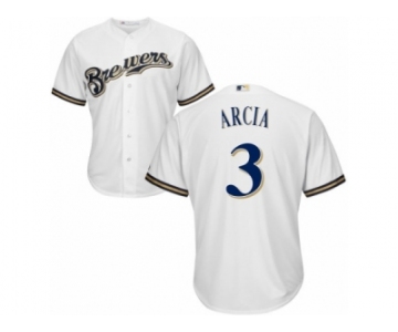 Men's Majestic Milwaukee Brewers #3 Orlando Arcia Replica White Home Cool Base MLB Jersey