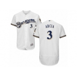 Men's Majestic Milwaukee Brewers #3 Orlando Arcia White Flexbase Authentic Collection MLB Jersey