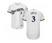 Men's Majestic Milwaukee Brewers #3 Orlando Arcia White Flexbase Authentic Collection MLB Jersey