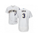 Men's Majestic Milwaukee Brewers #3 Orlando Arcia White Royal Flexbase Authentic Collection MLB Jersey