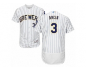 Men's Majestic Milwaukee Brewers #3 Orlando Arcia White Royal Flexbase Authentic Collection MLB Jersey