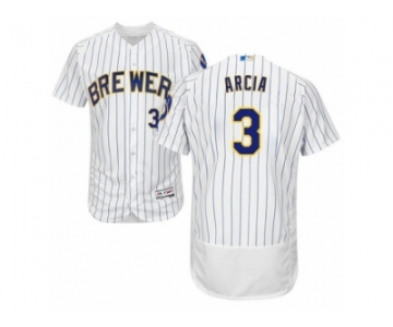 Men's Majestic Milwaukee Brewers #3 Orlando Arcia White Royal Flexbase Authentic Collection MLB Jersey