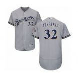 Men's Majestic Milwaukee Brewers #32 Jeremy Jeffress Grey Road Flex Base Authentic Collection MLB Jersey