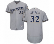 Men's Majestic Milwaukee Brewers #32 Jeremy Jeffress Grey Road Flex Base Authentic Collection MLB Jersey