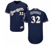 Men's Majestic Milwaukee Brewers #32 Jeremy Jeffress Navy Blue Alternate Flex Base Authentic Collection MLB Jersey