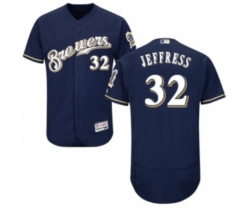 Men's Majestic Milwaukee Brewers #32 Jeremy Jeffress Navy Blue Alternate Flex Base Authentic Collection MLB Jersey