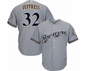 Men's Majestic Milwaukee Brewers #32 Jeremy Jeffress Replica Grey Road Cool Base MLB Jersey