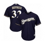 Men's Majestic Milwaukee Brewers #32 Jeremy Jeffress Replica Navy Blue Alternate Cool Base MLB Jersey