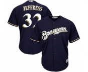 Men's Majestic Milwaukee Brewers #32 Jeremy Jeffress Replica Navy Blue Alternate Cool Base MLB Jersey