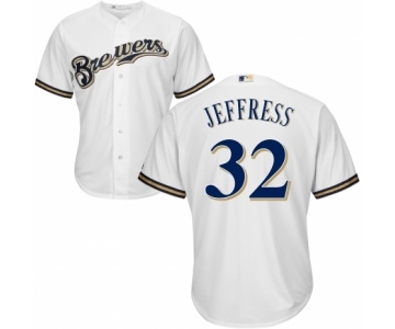 Men's Majestic Milwaukee Brewers #32 Jeremy Jeffress Replica White Alternate Cool Base MLB Jersey