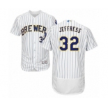 Men's Majestic Milwaukee Brewers #32 Jeremy Jeffress White Home Flex Base Authentic Collection MLB Jersey