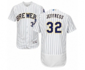 Men's Majestic Milwaukee Brewers #32 Jeremy Jeffress White Home Flex Base Authentic Collection MLB Jersey