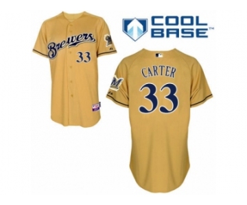 Men's Majestic Milwaukee Brewers #33 Chris Carter Authentic Gold 2013 Alternate Cool Base MLB Jersey