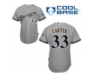 Men's Majestic Milwaukee Brewers #33 Chris Carter Authentic Grey Road Cool Base MLB Jersey