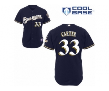 Men's Majestic Milwaukee Brewers #33 Chris Carter Authentic Navy Blue Alternate Cool Base MLB Jersey