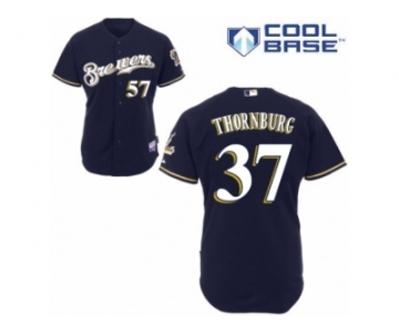 Men's Majestic Milwaukee Brewers #37 Tyler Thornburg Replica Navy Blue Alternate Cool Base MLB Jersey