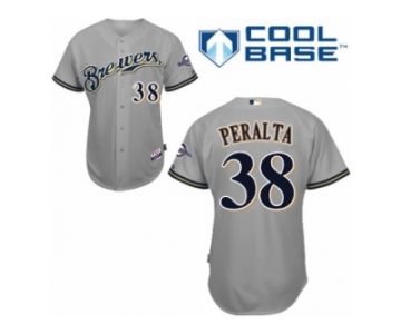 Men's Majestic Milwaukee Brewers #38 Wily Peralta Authentic Grey Road Cool Base MLB Jersey