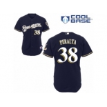 Men's Majestic Milwaukee Brewers #38 Wily Peralta Authentic Navy Blue Alternate Cool Base MLB Jersey