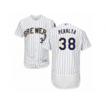 Men's Majestic Milwaukee Brewers #38 Wily Peralta White Flexbase Authentic Collection MLB Jersey