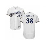 Men's Majestic Milwaukee Brewers #38 Wily Peralta White Royal Flexbase Authentic Collection MLB Jersey