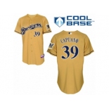 Men's Majestic Milwaukee Brewers #39 Chris Capuano Authentic Gold 2013 Alternate Cool Base MLB Jersey