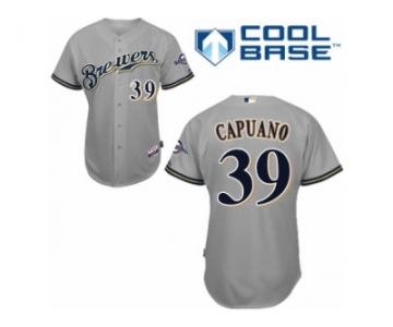 Men's Majestic Milwaukee Brewers #39 Chris Capuano Authentic Grey Road Cool Base MLB Jersey