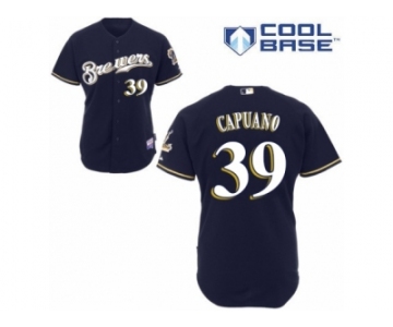 Men's Majestic Milwaukee Brewers #39 Chris Capuano Authentic Navy Blue Alternate Cool Base MLB Jersey